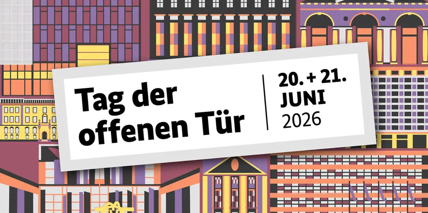 Eine bunte Grafik mit der Aufschrift Tag der offenen Tür